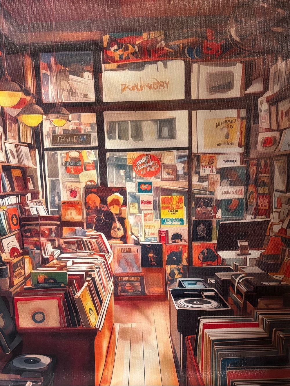 Canvas Print Vintage Vinyl Record Store Retro Nostalgic Wall Art 12”x16” NWOT